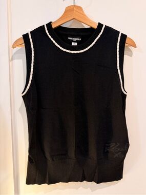 Karl Lagerfeld Black Tank Top with White Piping